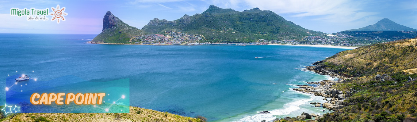 Điểm Mũi - Cape Point: Nằm khoảng 60 km về phía nam của Cape Town, Điểm Mũi là mũi đất nằm ở cực phía nam của bán đảo Cape, được nhấn mạnh là nơi "chạm trán của hai đại dương". Tại đây, quý khách sẽ tận mắt chiêm ngưỡng nơi hai dòng biển Đại Tây Dương và Ấn Độ Dương gặp nhau.