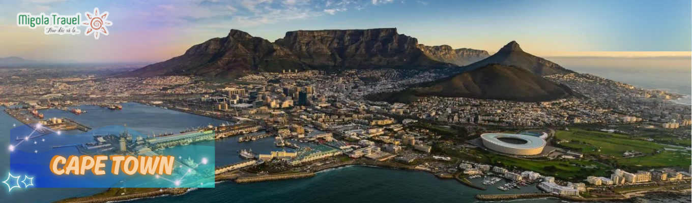 Cape Town, nằm ở mũi phía tây nam của Nam Phi, là một thành phố tuyệt đẹp, nổi tiếng với cảnh quan thiên nhiên hùng vĩ. Được bao quanh bởi dãy núi Table mang tính biểu tượng và có tầm nhìn ra Đại Tây Dương, Thành phố này cũng là trung tâm lịch sử quan trọng, từng là nơi định cư đầu tiên của người châu Âu tại Nam Phi và hiện nay là một đô thị sôi động, pha trộn giữa kiến trúc thuộc địa và hiện đại.