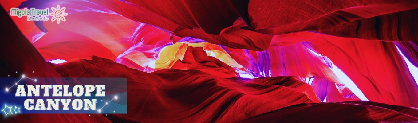 Hẻm núi Linh Dương (Antelope Canyon) sau quá trình phong hóa hàng triệu năm, hẻm núi Linh Dương được đánh giá là những hẻm núi kỳ vĩ nhất xứ Navajo. Được tạo thành từ hai vách núi với những hình thù kì ảo, cùng với ánh nắng mặt trời chói chang xứ hoang mạc xuyên qua kẽ hở khiến ánh sáng dưới đáy hẻm núi rực rỡ và trông từ xa như chiếc sừng của những chú linh dương.