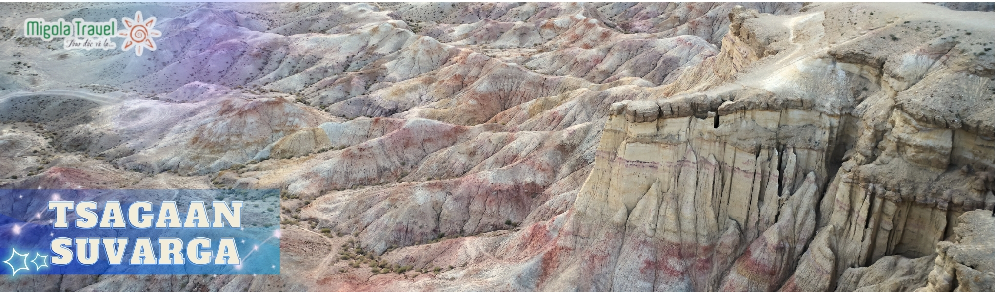 Tsagaan Suvarga (White Stupa hay Bảo tháp trắng) và còn được mệnh danh là Grand Canyon thu nhỏ, từng là một đáy biển có cấu trúc trầm tích được tạo ra qua hàng triệu năm. Tsagaan Suvarga bao gồm nhiều loại quặng và thành phần hóa học khác nhau như sắt và canxi, dẫn đến những màn hình đầy màu sắc như vậy khi chúng tiếp xúc với oxy.